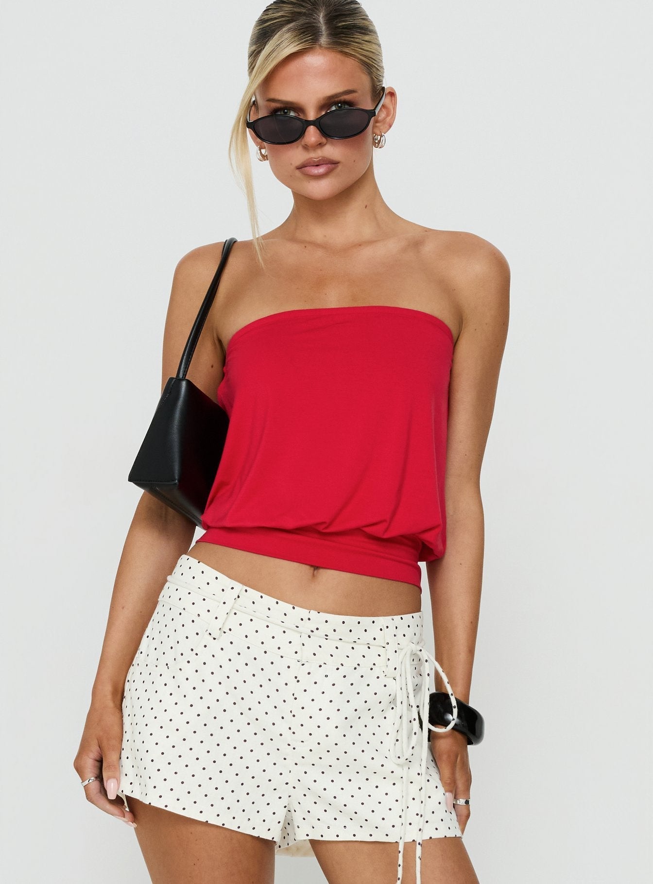Wryn Strapless Blouson Tie Detail Top Red