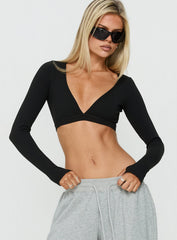 Lolah Long Sleeve Micro Crop Top Black