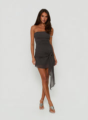 Sadiana Strapless Drape Mini Dress Slate Grey