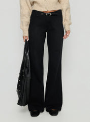 Slow Ride Mid Rise Bootleg Belted Jeans Washed Black