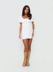 Indianah Pleat Lace Panel Mini Dress White