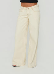 Picco Ultra Low Rise Wide Leg Jeans Cream