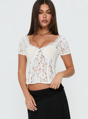 Miquela Short Sleeve Corset Lace Top White