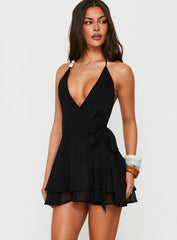 Two Tides Halter Wrap Mini Dress Black