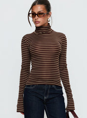 Temika Long Sleeve Backless Top Brown Stripe