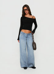 Picco Ultra Low Rise Wide Leg Jeans Light Blue Wash