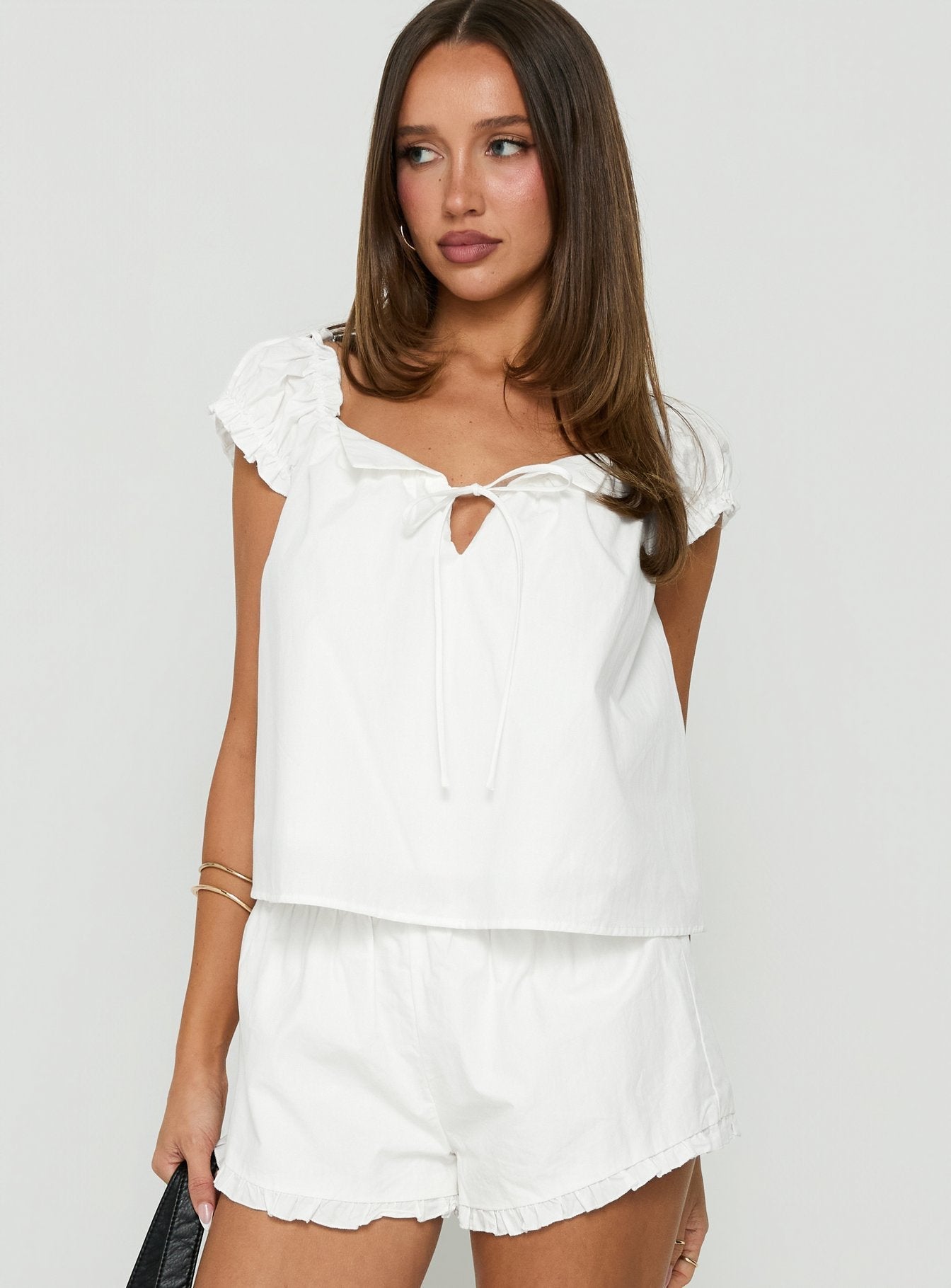 Luceah Tie Detail Babydoll Top White