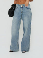 Ramos Low Rise Double Button Wide Leg Jeans Light Vintage Blue
