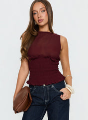 Fever Kiss Chiffon Ruched Top Wine