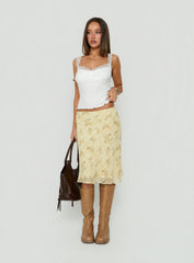 Evina Picot Trim Midi Skirt Yellow Paisley