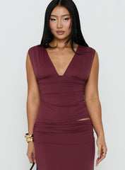Liorah Thick Strap Plunge Neck Top Red