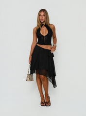 Ophella Tie Waist Chiffon Midi Skirt Black