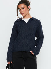Brodey Collared Cable Knit Sweater Navy