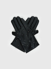 Zaylah Faux Leather Stud Detail Gloves Black