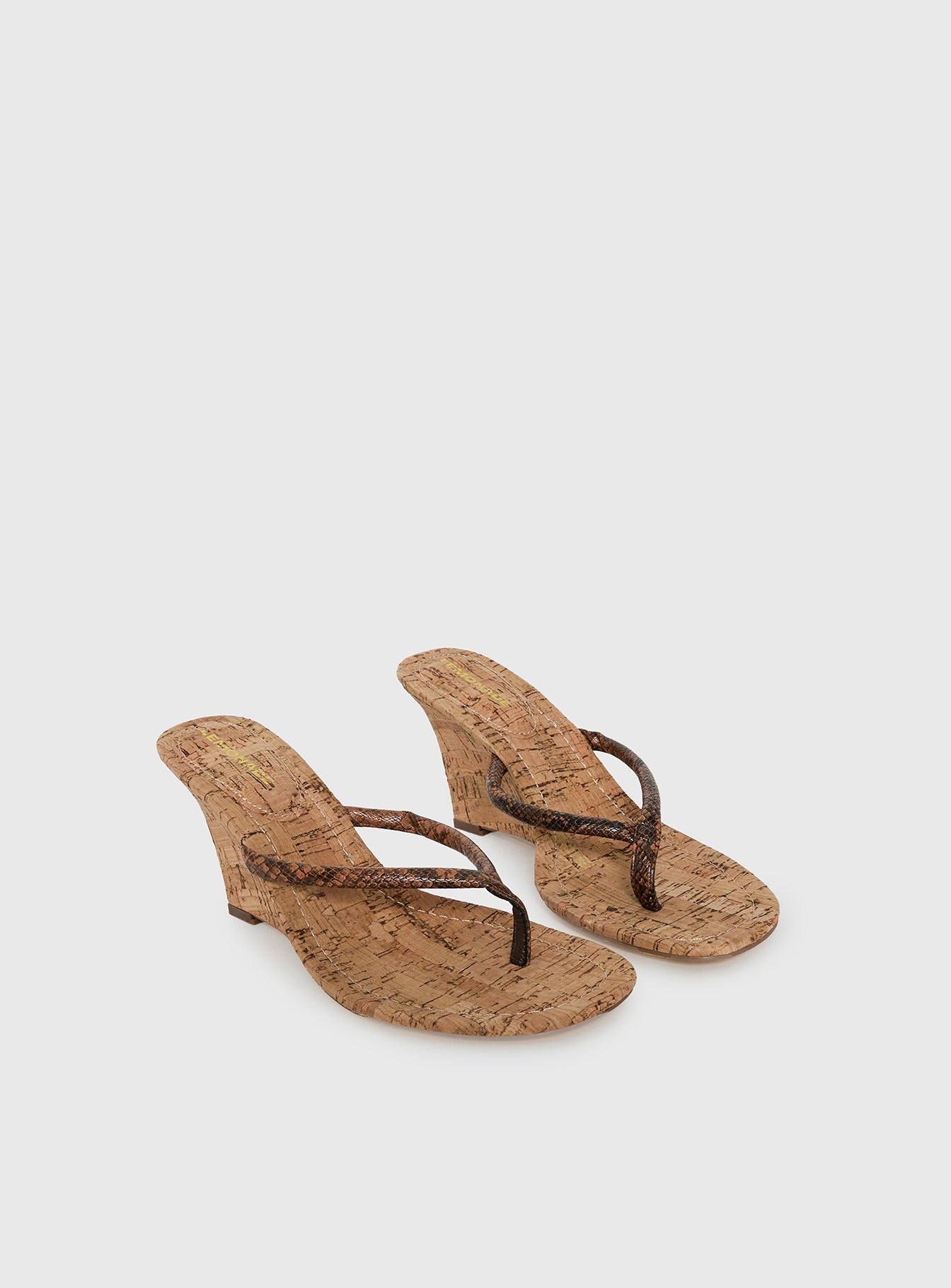 Fluke Cork Wedge Thong Heels Chocolate