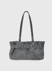 Views Of Capri Faux Suede Buckle Shoulder Bag Charcoal