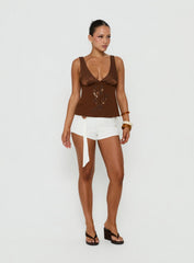 Fast Pace Bead Detail Top Brown