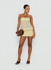 Howland Strapless Sheer Blouson Mini Dress Yellow