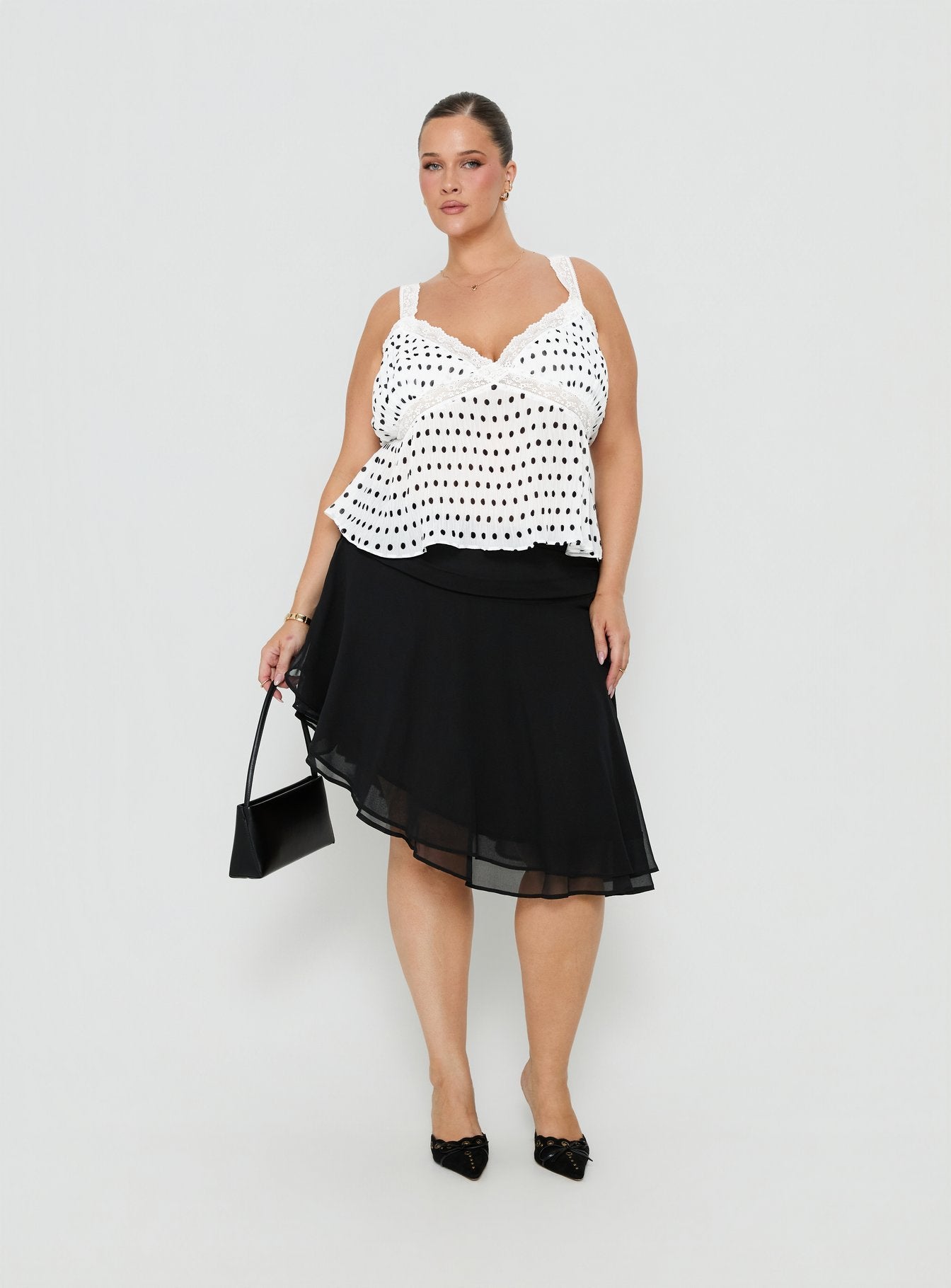 Raydon Lace Trim Cami Top White / Black Polka Curve