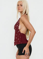 Tekapo Studded V-Neck Top Burgundy