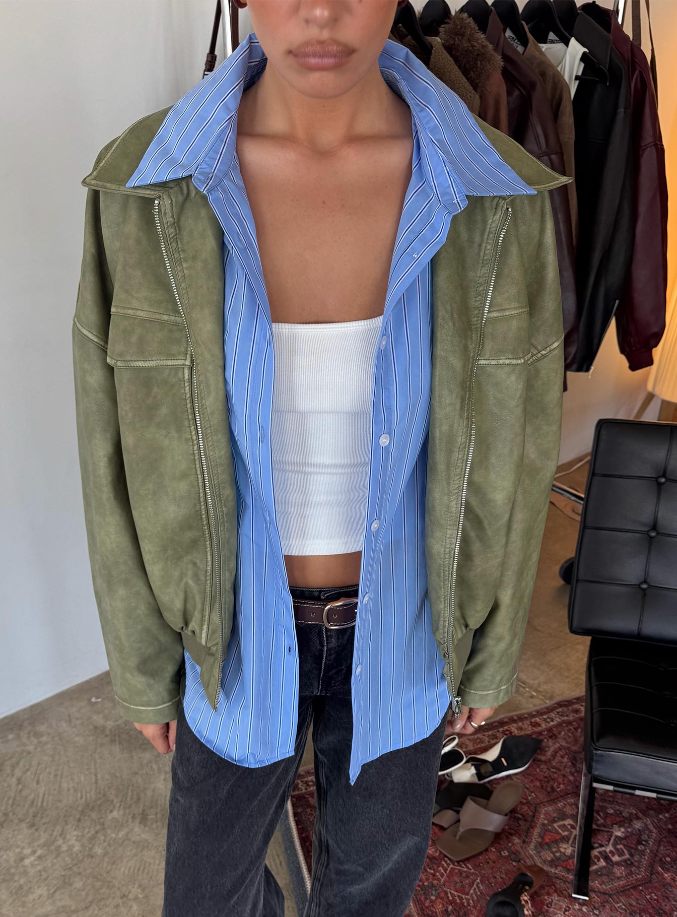Tanza Faux Leather Jacket Washed Green