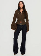 Kelehan Long Sleeve Zip Front Jacket Stonewashed Brown