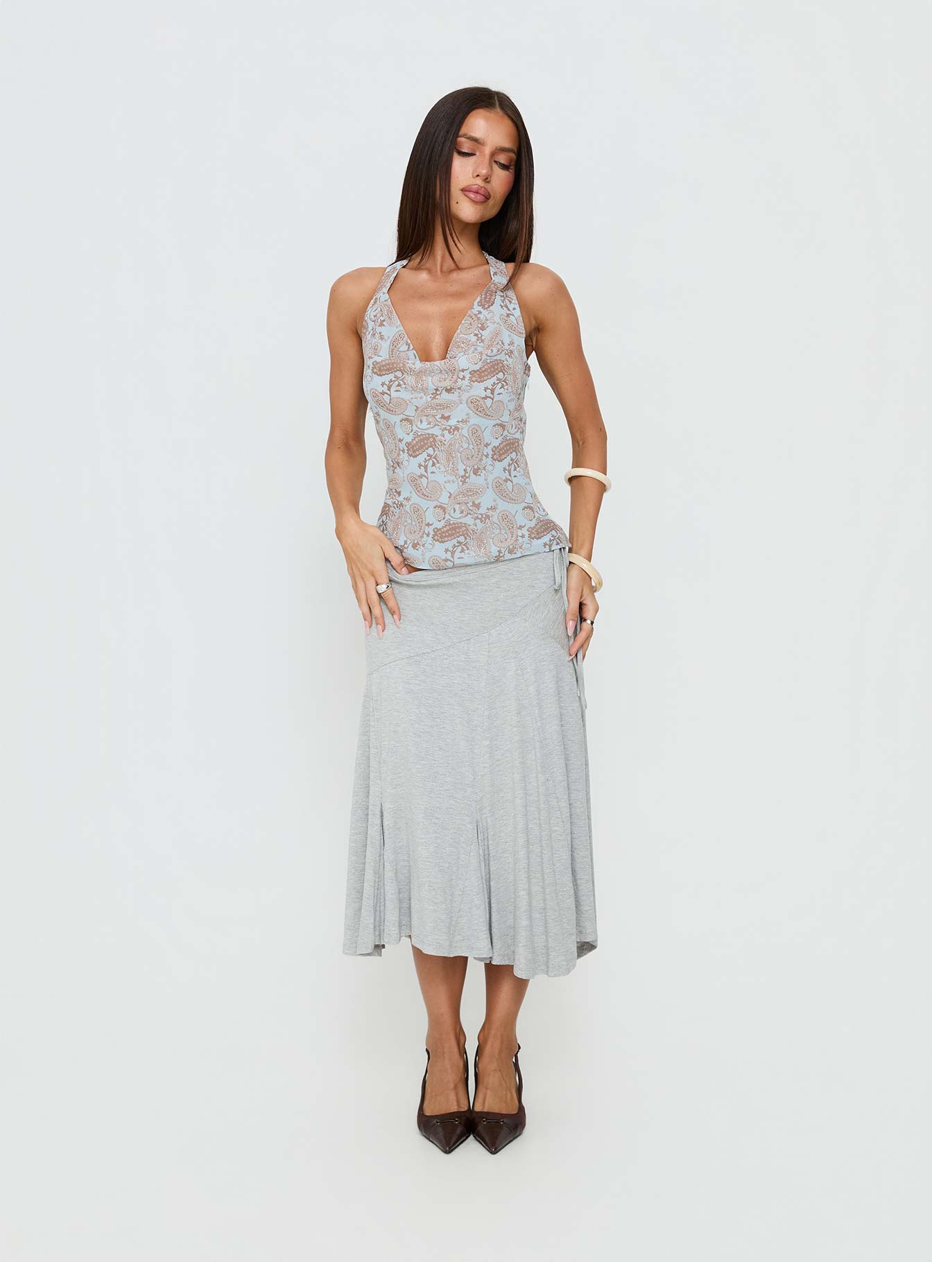 Xiomara Cowl Halter Top Blue Paisley