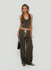 Dialled Up Tie Waist Satin Pants Mocha