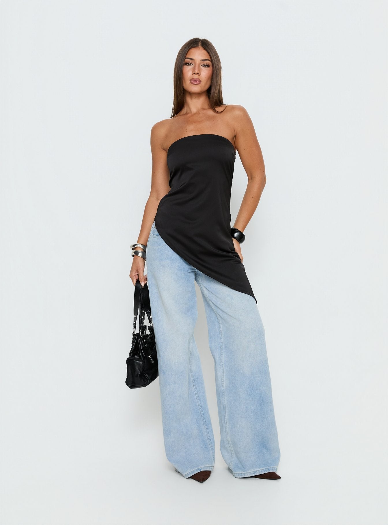 Lamia Strapless Asymmetrical Top Black