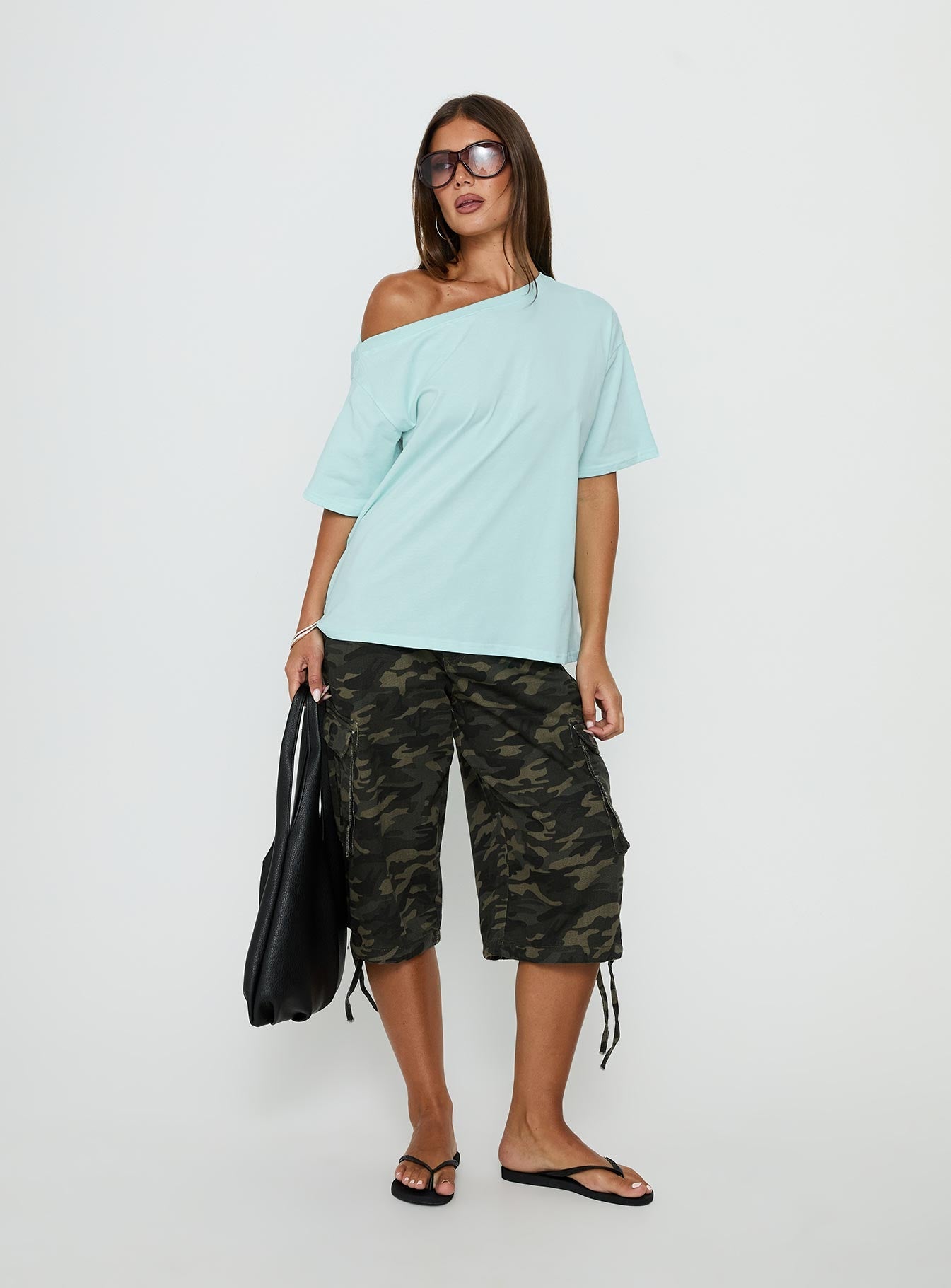 Settle Down One Shoulder Top Aqua