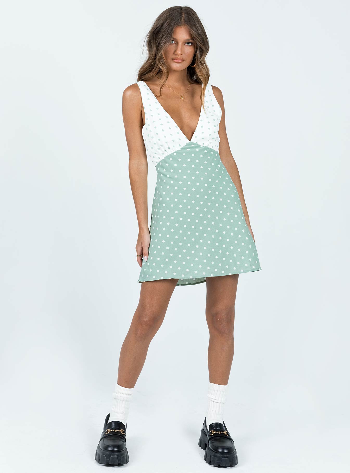 Nellie Mini Dress Mint Polka Dot