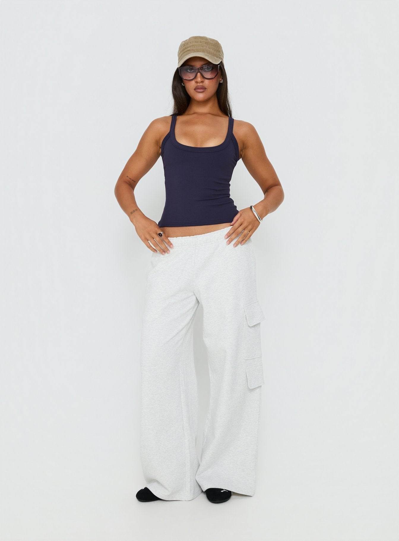 Kasper Cinched Longline Tank Top Navy