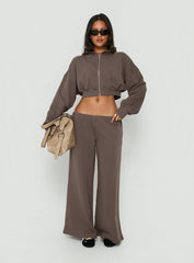 Kaeya Fleece Wide Leg Low Rise Pants Grey