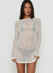 Lisella Long Sleeve Crochet Mini Dress Cream