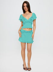Pappilion Embroidered Top Aqua