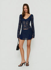 Quani Long Sleeve Lace Top Navy