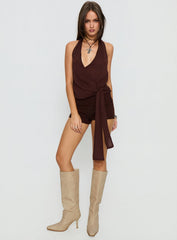 Kimbery Halter Wrap Top Brown