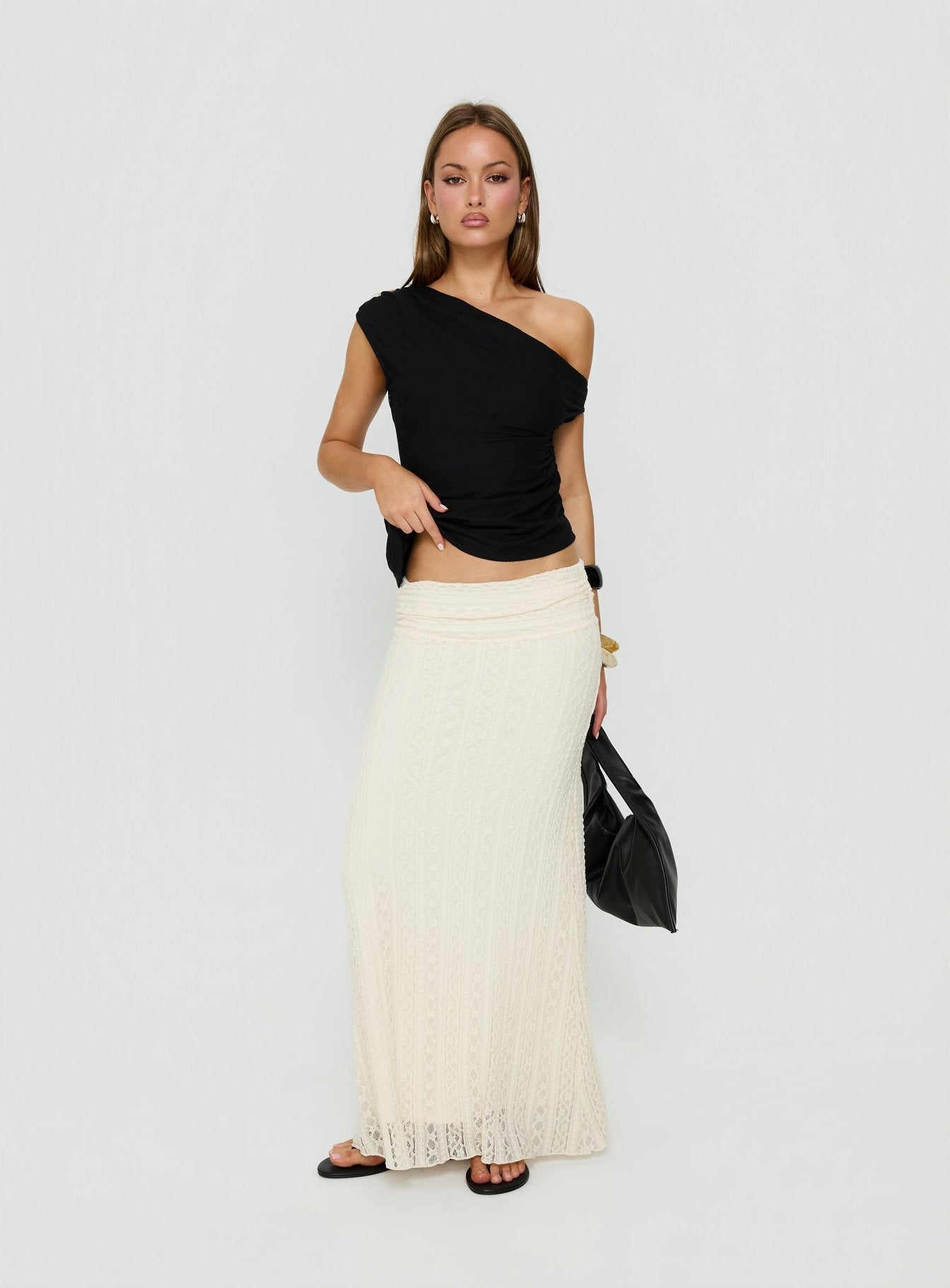 Kaylani One Shoulder Drape Top Black