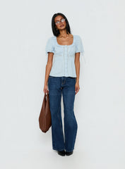 Indianah Pleat Lace Panel Blouse Top Blue