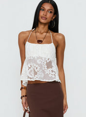 Solenne Sheer Crochet Lace Top White
