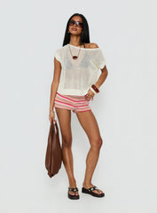 Lorenzina Sheer Crochet Off Shoulder Top Cream