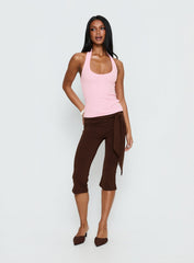 Lizana Tie Side Capri Pants Brown