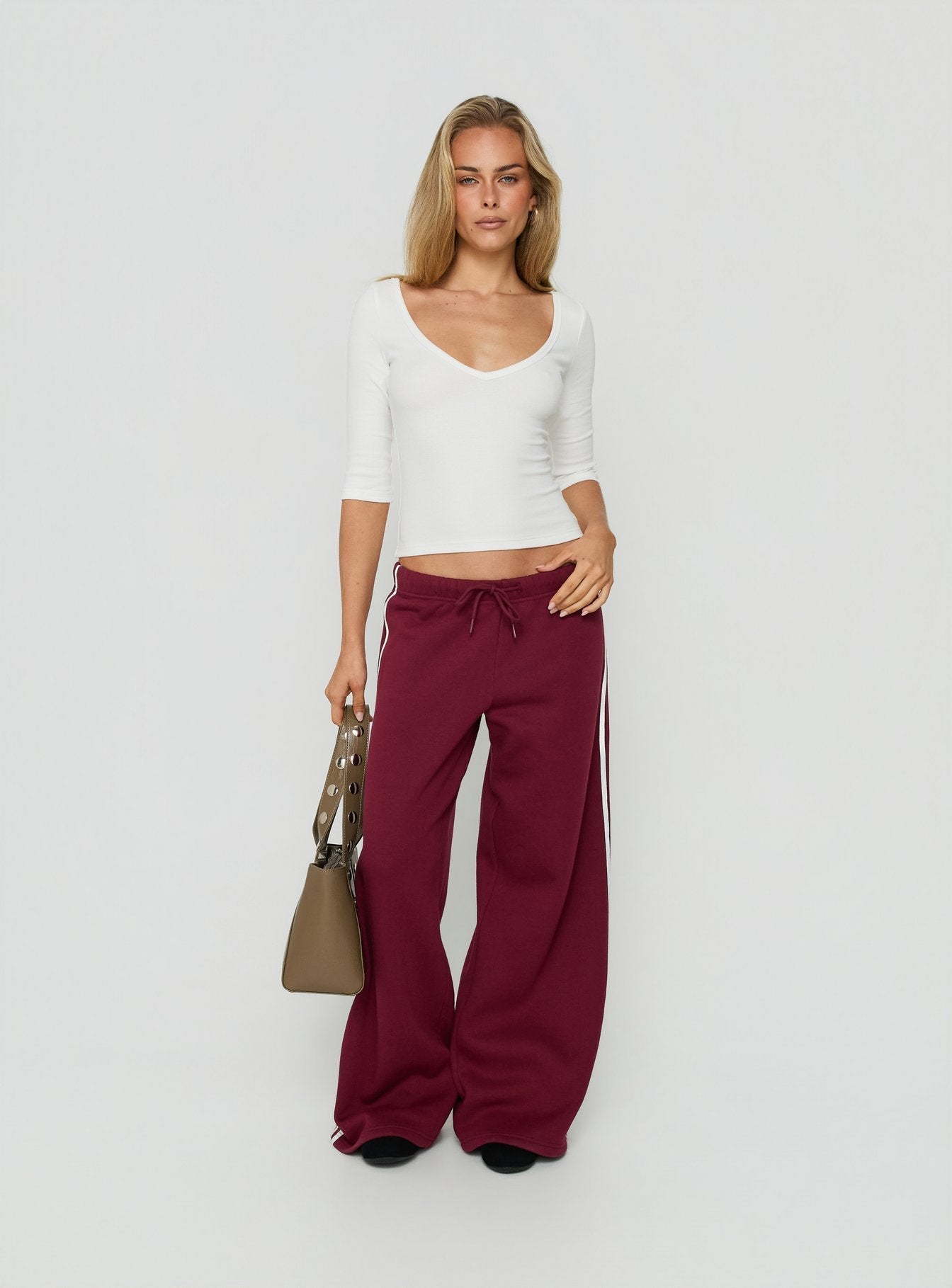 Kennah Wide Leg Sweat Pants Cherry