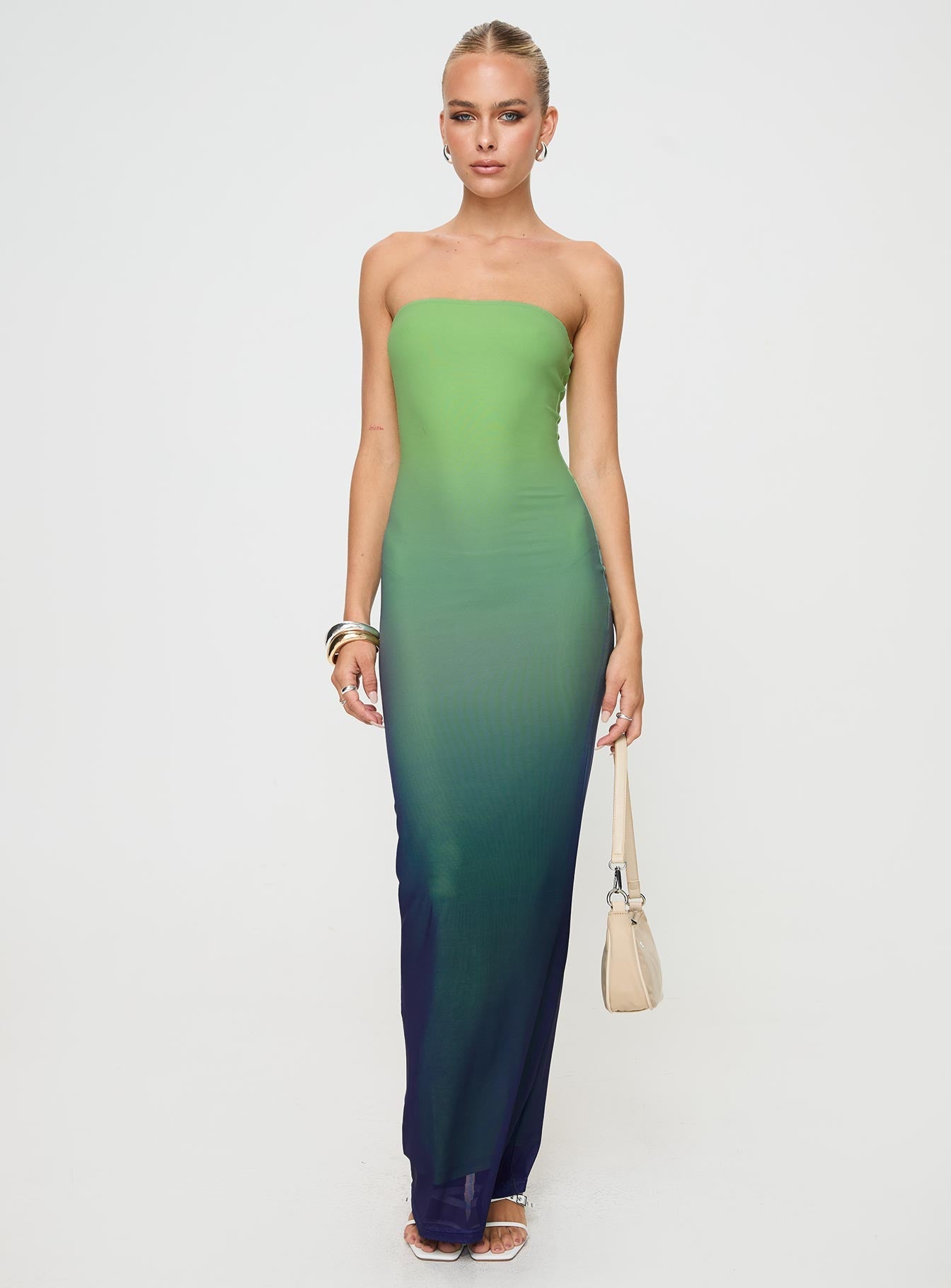 Stolen Love Strapless Maxi Dress Blue / Green Ombre