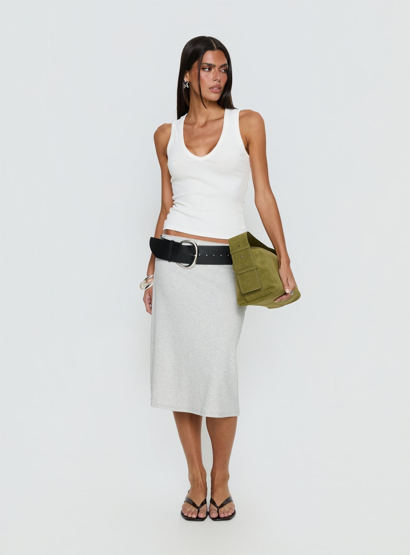 Baseline Rib Midi Skirt Grey Marle