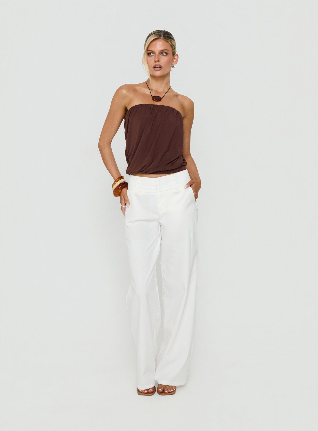 Two Lovers Linen Low Rise Pants White