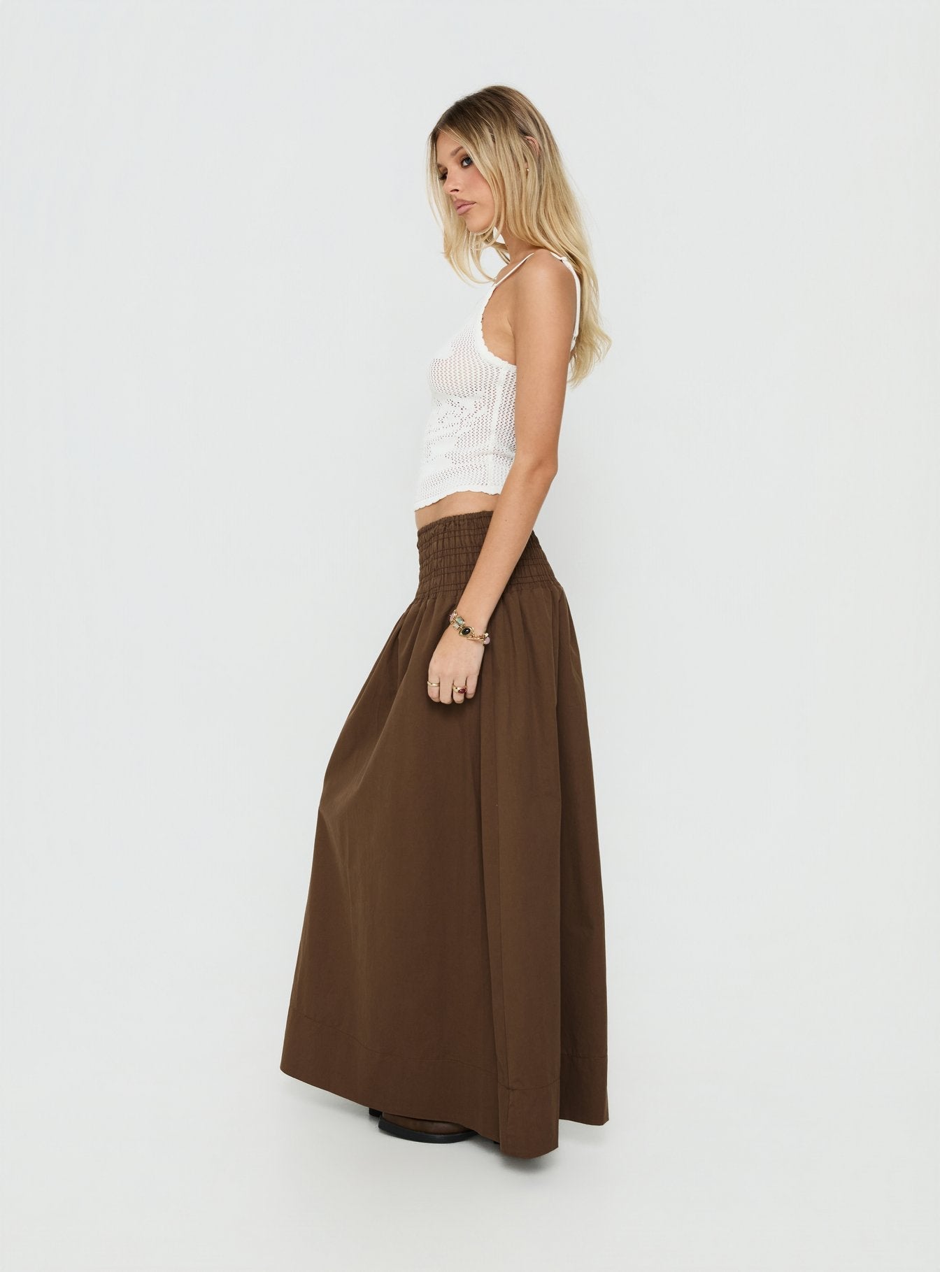 Thessa Ruched Maxi Skirt Chocolate