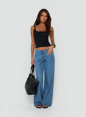 Hereos Mid Rise Baggy Leg Jeans Bright Blue Wash