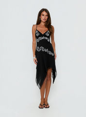 Pappilion Asymmetrical Midi Dress Black