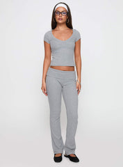 Lovely Day V Neck Top Grey Marle